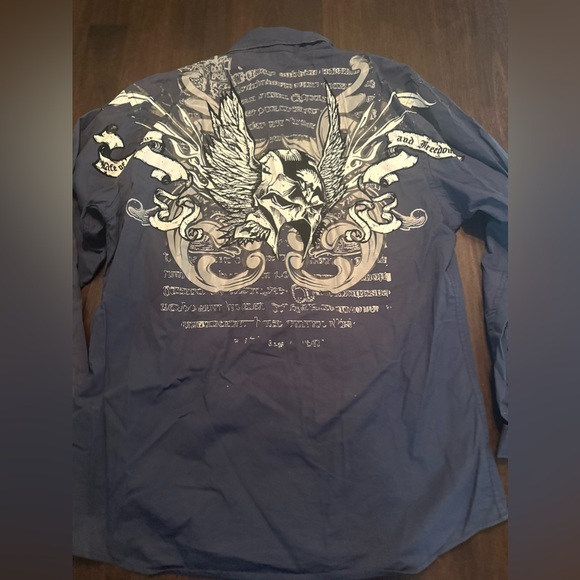 Roar Sentinel Shirt Mens L  Blue Black Embroidered Western Button Up - Picture 7 of 10